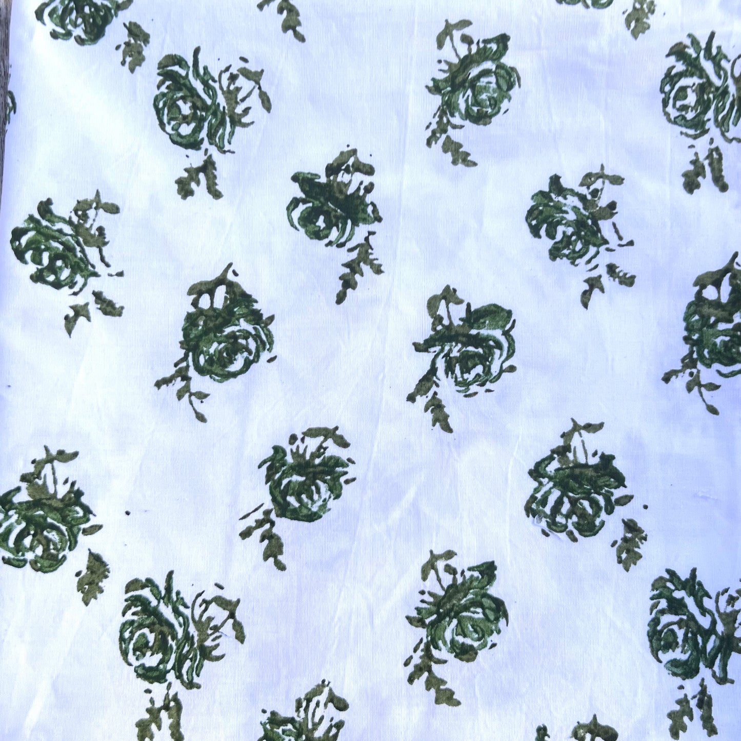 4 x block print rose cotton napkin olive/ green