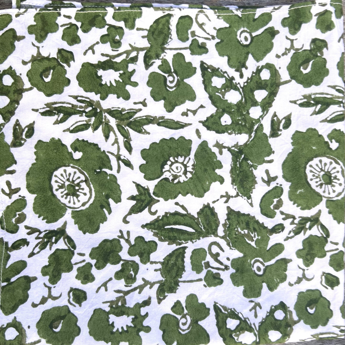4 x block print vintage cotton napkin green & olive